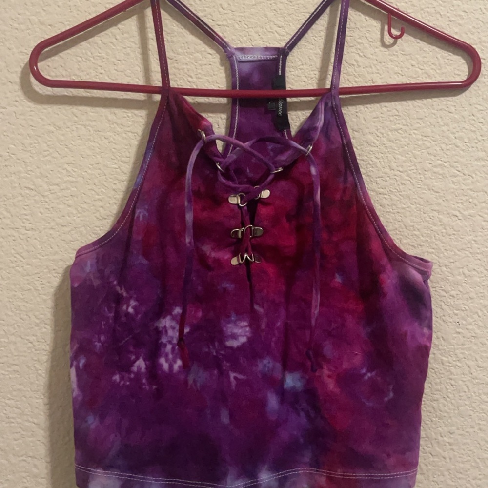Purple tie-dye cropped tank top